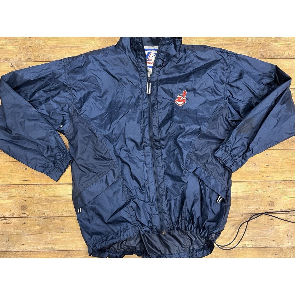 Vintage Cleveland Indians Navy Windbreaker Jacket Logo Athletic sz Med